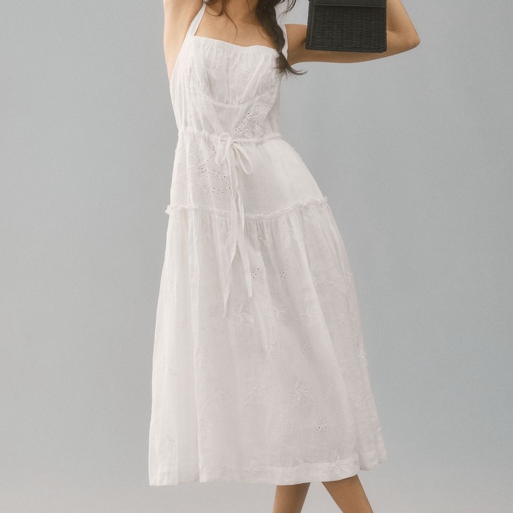 Anthropologie Linen Square-Neck
Midi Dress size Petite Large